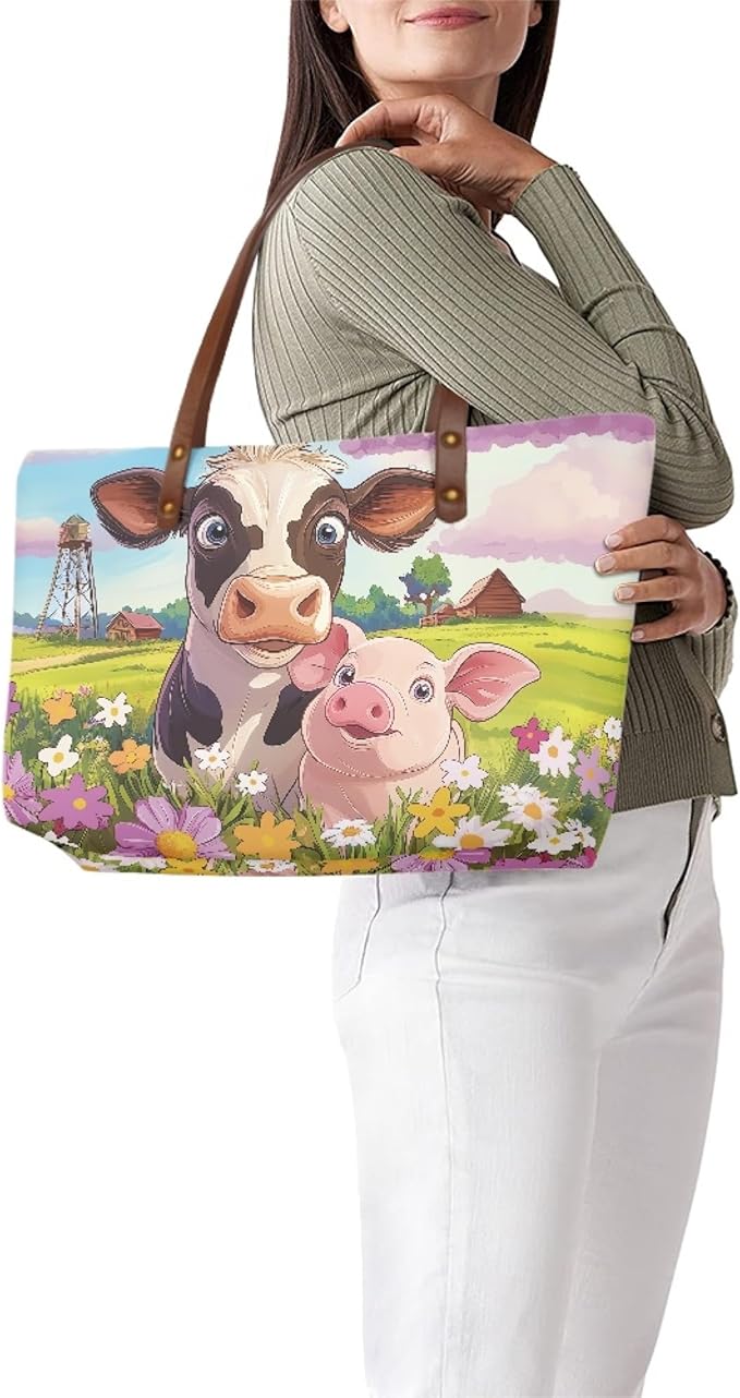 Womens Zip Up Tote Handbag Daisy Print Large Capacity Tote Purse Handbag Big Tote Bag Purse For Work Laptop