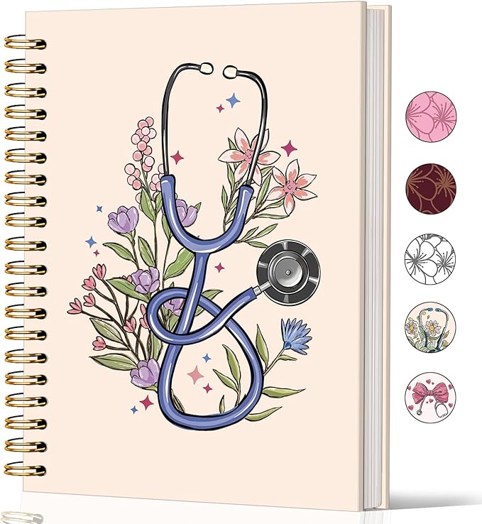 Lacama Nurse Notebook, Nurse Gifs for Women, Nursing Student Graduation Gifts, Stethoscope Flower Spiral Notebook, Nurse Essentials, Nurses Week Gifts, Office School Supplies