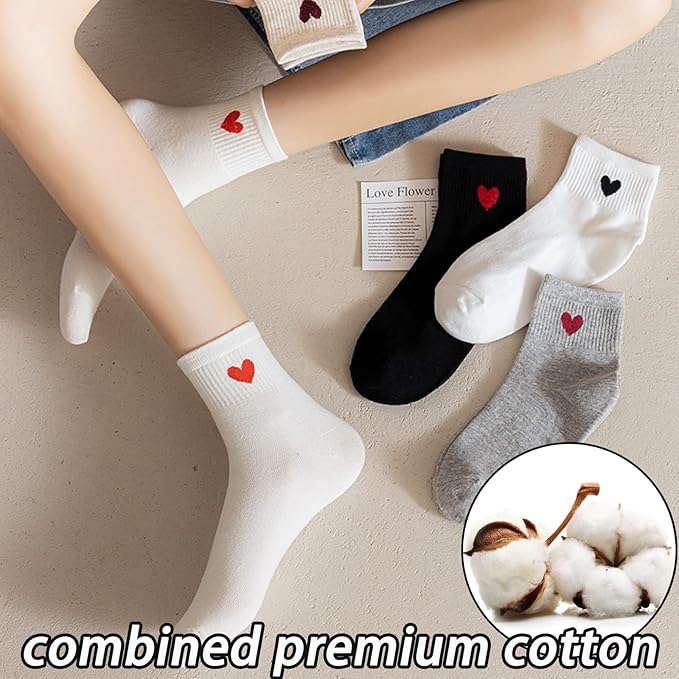 CHUNFO Cute Heart White Red Ankle Women Socks Frilly Fun Bear Pattern Long Crew Novelty Aesthetic Girls Sock 4 & More Pairs