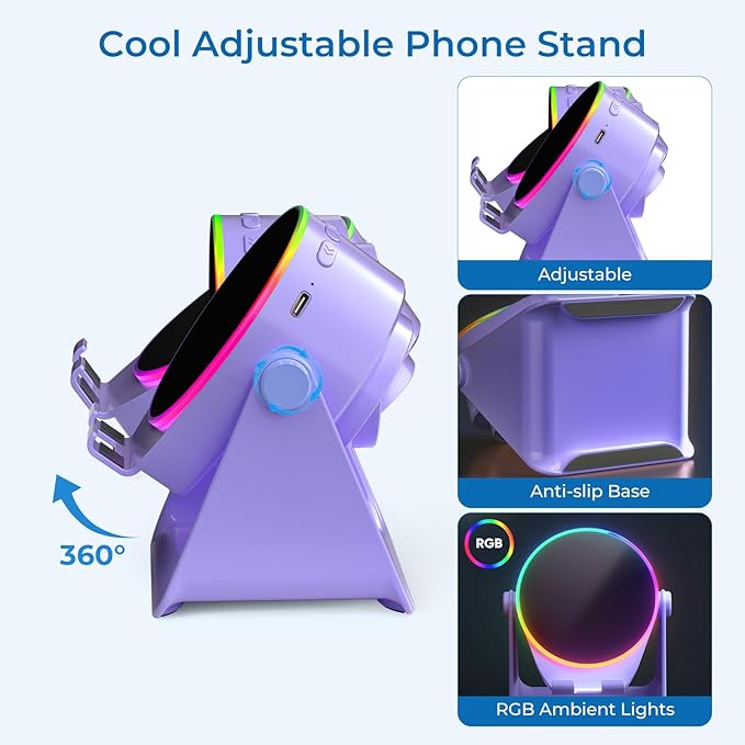 Wireless Induction Speaker, 4 in1 Phone Stand Bluetooth Speaker Amplifier with Colorful Ambient Light 360° Rotation Holder for Tablet iPhone Android,Portable Gifts for Adults Teens (Purple)