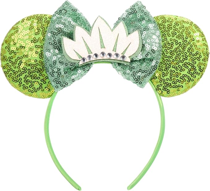 ETLUK Mouse Ears Headband, Green Sequin Princess Crown Headband for Adult Women Girls, Parks Ears for Cosplay Accessories Party Decorations