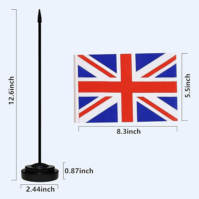 USA American & Britain United Kingdom Desk Flags, US UK Office Table Flag, Small Mini Miniature UK and US Desktop Flag With 13" Solid Black Pole, Black Base