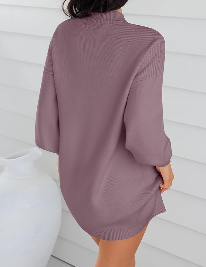 ZESICA Women's 2026 Fall Turtleneck Sweater Dress Oversized Long Lantern Sleeve Casual Knit Pullover Mini Dresses