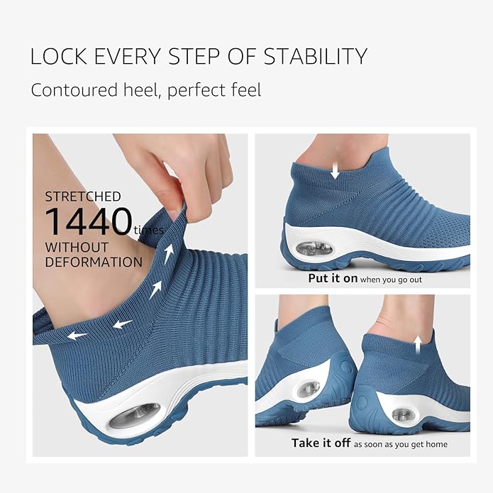 HKR Women's Walking Shoes Arch Support Non Slip Work Shoes Breathable Knit Upper Lightweight for Plantar Fasciitis