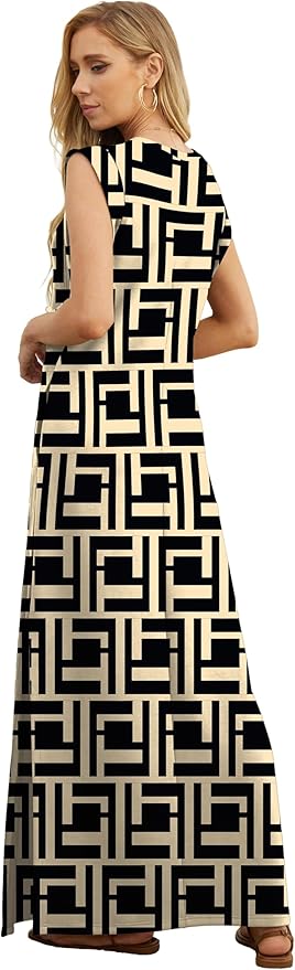GRECERELLE 2026 Women Year-Round Casual Round Neck Loose Split Wrinkle-Free Long Maxi Vacation Dress with Pockets (XXS-4XL)