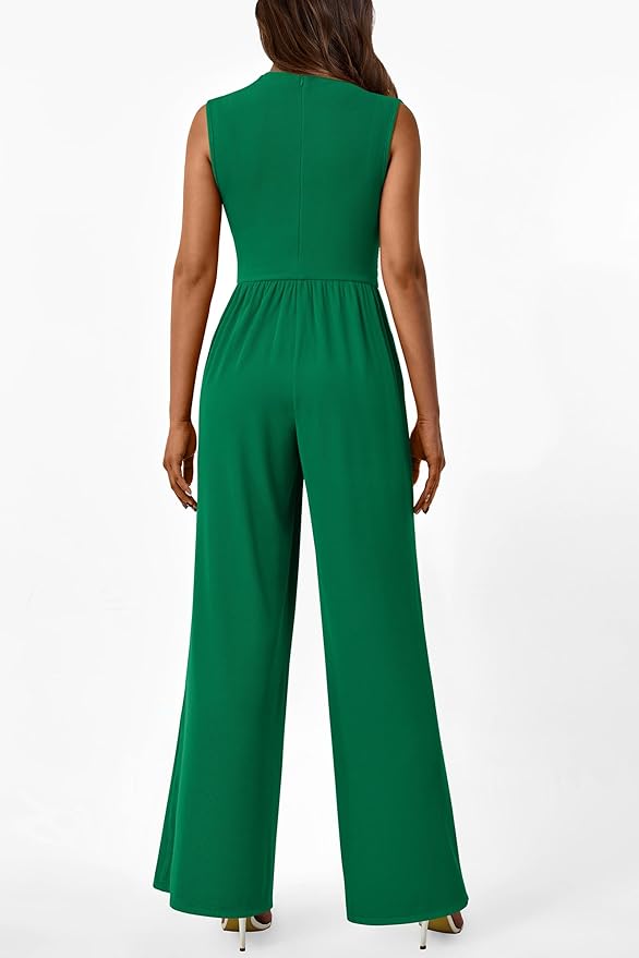 PRETTYGARDEN Womens Summer Jumpsuits Dressy Casual One Piece Outfits Sleeveless Mock Neck Wide Leg Pants Rompers with Pockets