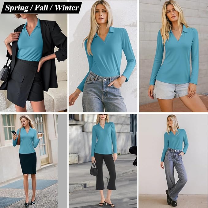 3/4 Length Sleeve Womens Tops Dressy Casual V Neck Polo Shirts Business Work Blouses 2025 Trendy Tunic Top