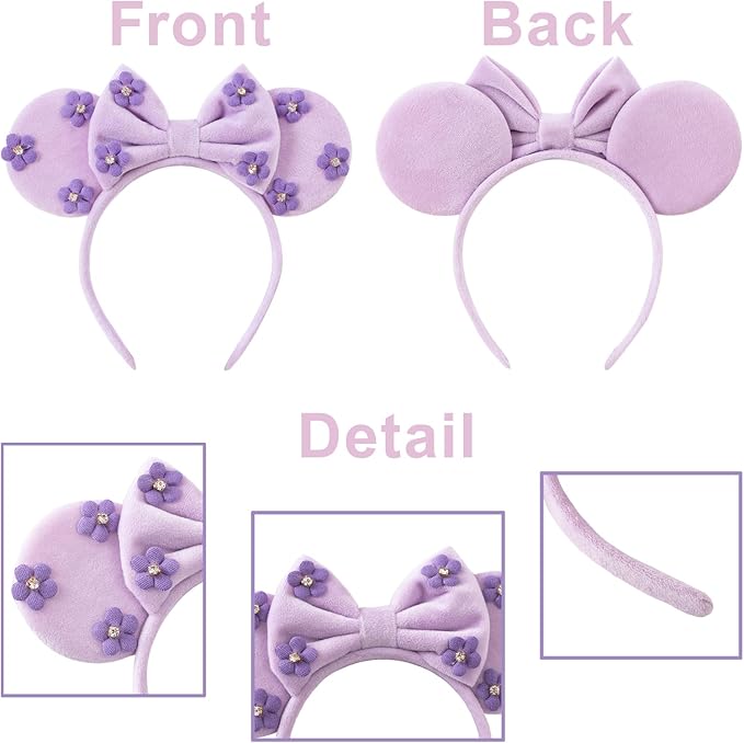KARETT Sequins Mouse Ears Headband With Glitter Bow Princess Party Decorations For Girls Women