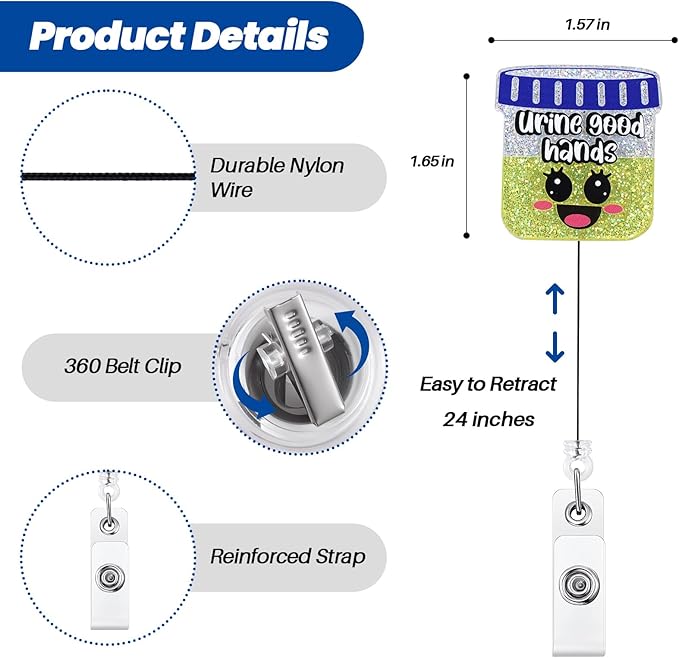 Urine Good Hands Funny Badge Reel, Cute Urology Retractable ID Card Badge Holder, Name Tag Work Badge Clip for Lab RN LPN CNA MA ER Nursing Student Pediatric Nephrology IPC Doctor, Nurse Gifts