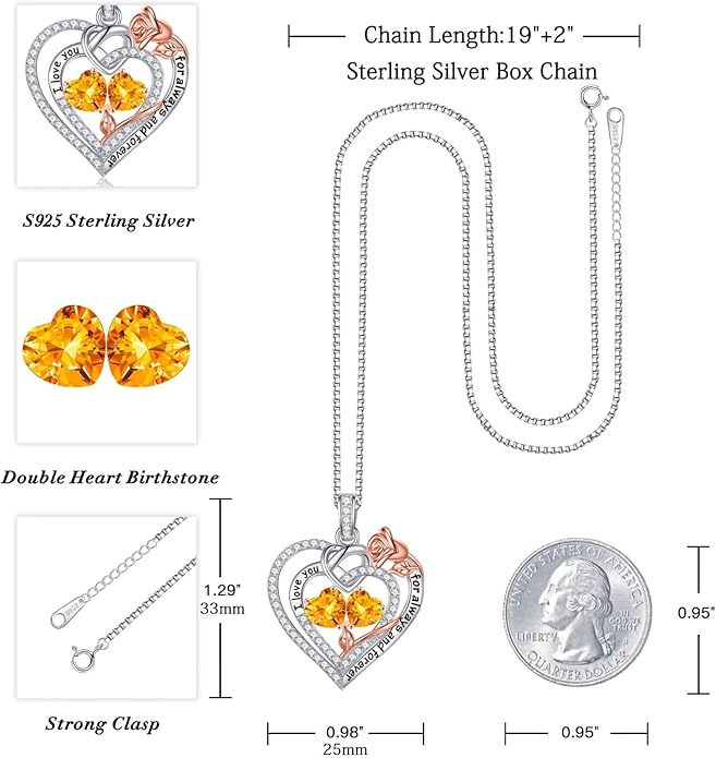 Iefil Valentines Day Gifts for Her - 925 Sterling Silver Double Birthstone Necklace, Anniversary Birthday Gifts for Women, Jewelry Gift for Wife Girlfriend Mom Her