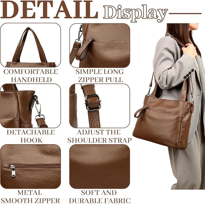 Work Tote with Adjustable Strap, Genuine Leather Crossbody Shoulder Bag and Purse for Women
