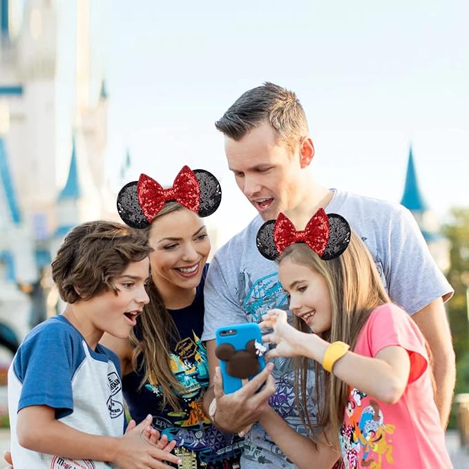 YUNISS Handmade Sparkly Mouse Ears Headband for Adults & Kids | Upgraded Wide Band |Velvet Non-Slip Band, All-Day Comfort