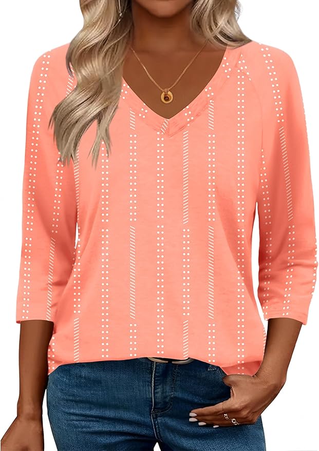 Zeagoo 3/4 Length Sleeve Womens Tops Casual V Neck Shirts Soft Basic Tees Business Work Blouses