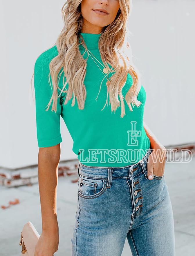 LETSRUNWILD Business Casual Tops for Women Dressy Cute Tops Mock Turtleneck Tshirts Shirts