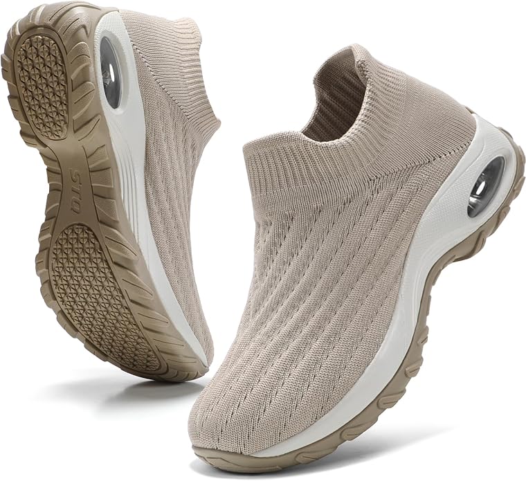 HKR Women's Walking Shoes Arch Support Non Slip Work Shoes Breathable Knit Upper Lightweight for Plantar Fasciitis