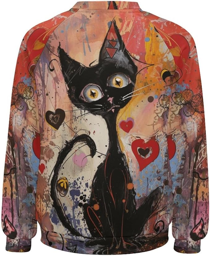 Spatofa Womens novelty funny cat printed crewneck sweatshirt casual loose long sleeve graphic pullover sweatshirts tops