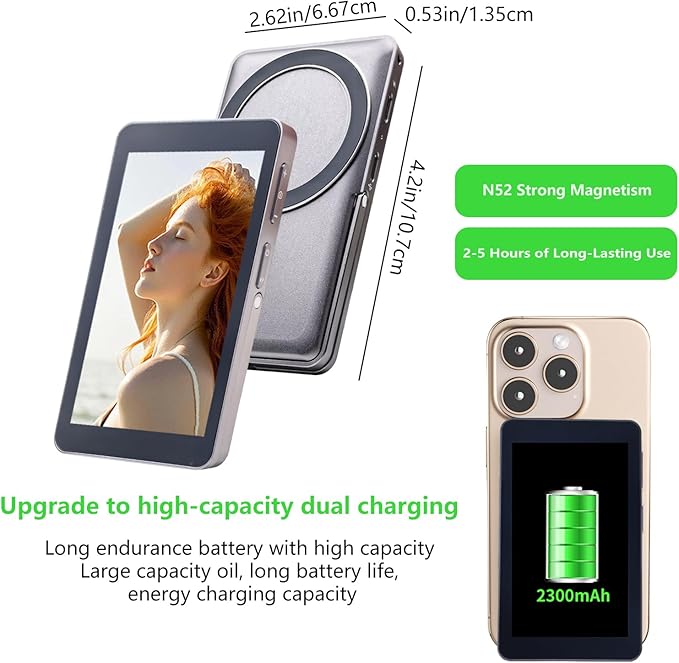 Touchscreen Phone Selfie Monitor Screen, 1080P Wireless Back Camera Selfie Monitor with Focus Adjustment, Audio Sync, Photo Button and Aluminum Stand for Vlog Live Stream TikTok (touch silver)