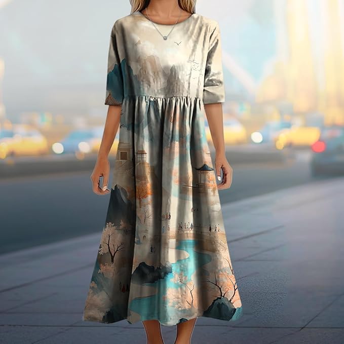 MARSVOVO Trendy Dresses for Women 2025 Classic Fairy Flowy Sundress Relaxed Fit Dress with Side Pockets