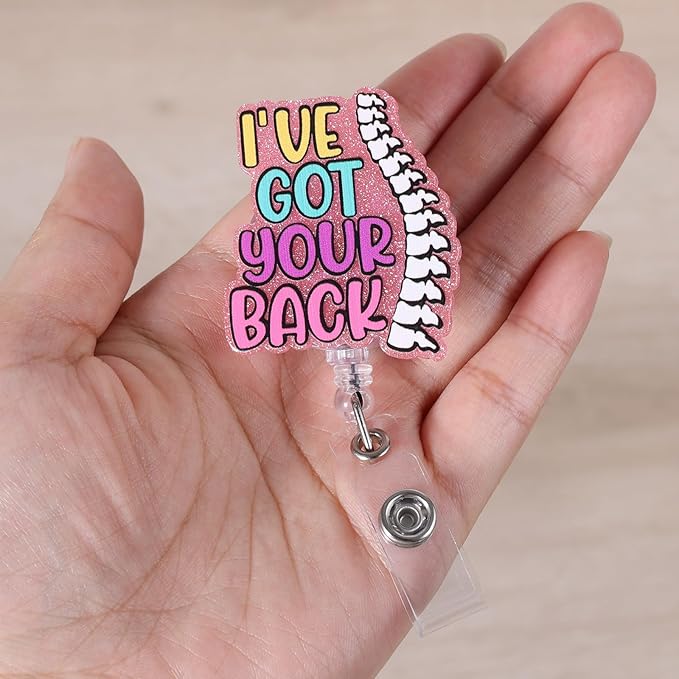 Funny Scrubs Badge Reel, Cute Chiropractor Work Badge Holder Retractable Clip, I've Got Your Back Fun RN Badge Buddy, LPN CNA MA Medical Worker Physical Therapy Nurse Doctor ID Name Badge Accessories