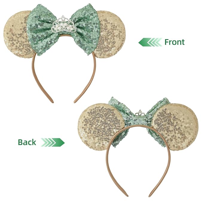 Seamoy Sequin Mouse Ears Headband, Tiana Rose Gold Mice Ears Hairband, Park ears Princess, Sparkle Silver Blue Classic Red Hair Accessory for Women Girls (Rose Gold Tiana)