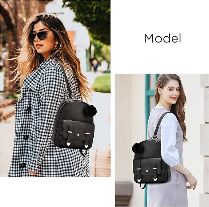 I IHAYNER Mini Backpack Purse for Teen Girls 3-PCS Fashion Backpack Cute Travel Daypacks Women Pompom Backpack Shoulder Bag