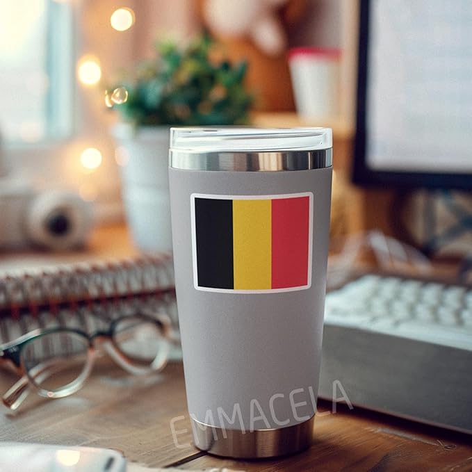 (3PCS) Belgium Flag stickers, Countries Flag Stickers - Waterproof Vinyl Decals For Laptops, Tumblers, Water Bottles, Books, Scrapbooks, Size 3 x 2.5
