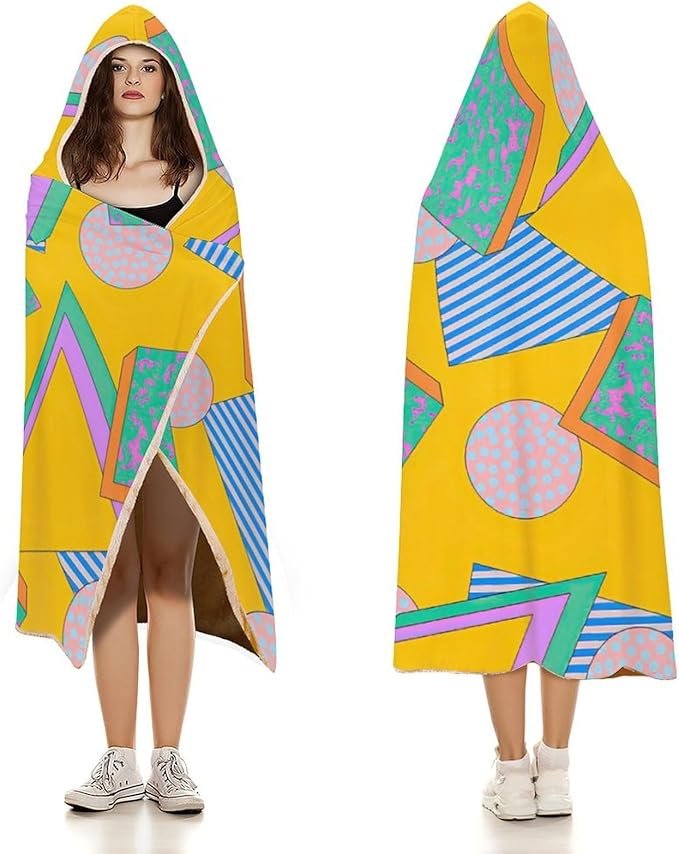 80s 90s Vintage Retro Wearable Blanket Flannel Hooded Blankets Soft Warm Blanket Hoodie for Room Couch Bed Office