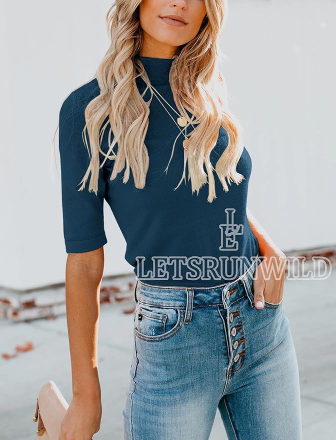LETSRUNWILD Business Casual Tops for Women Dressy Cute Tops Mock Turtleneck Tshirts Shirts