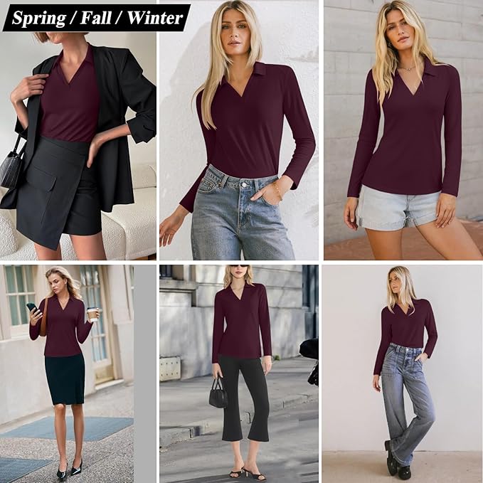 3/4 Length Sleeve Womens Tops Dressy Casual V Neck Polo Shirts Business Work Blouses 2025 Trendy Tunic Top
