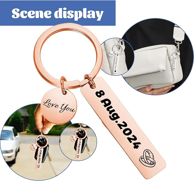 KBPTM Customized Double Sided Keychain - Personalized Engraved Text/Number/Name Keychain, Custom Key chain Gift for Boyfriend