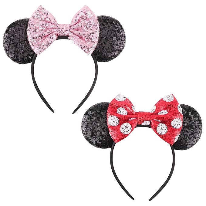 DRESHOW Mouse Ears Bow Headbands Glitter Party Decoration Cosplay Costume for Women