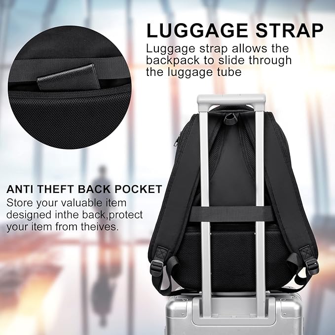RJEU School Backpack for Teen Boys,15.6 Inch Anti Theft Laptop Bookbag with USB Charging Port, Water Resistant College, High School, Ergonomic Straps, Multiple Compartments, Men, Black