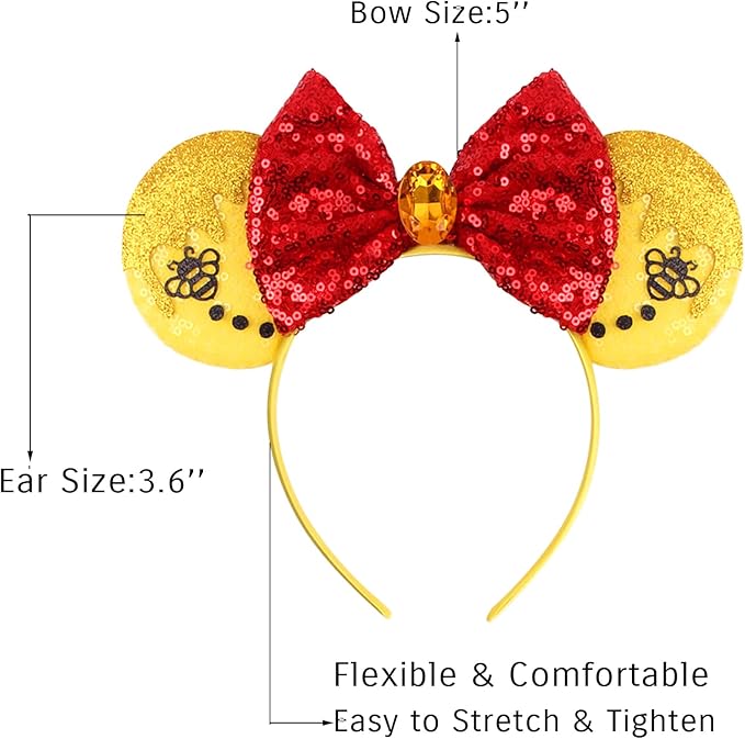 Sequin Mouse Ears Headbands for Women Girls Boys, Glitter Bows Headband for Kids Adults Birthday Party Costume Halloween