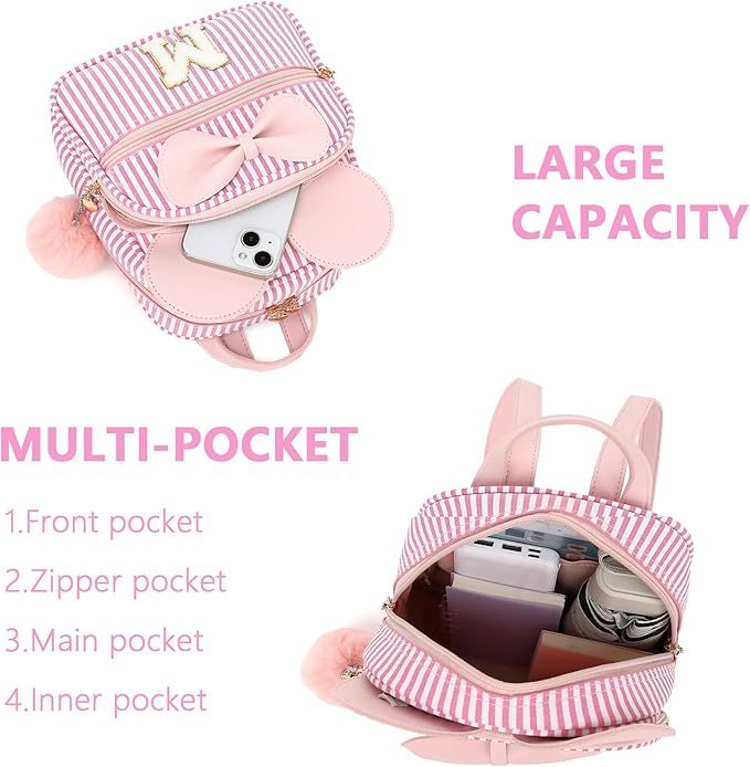PRLINJSK Initial Mini Backpack for Girls Trendy Stuff Birthday Gift, Small Personalized Mouse Purse for Toddler Kids
