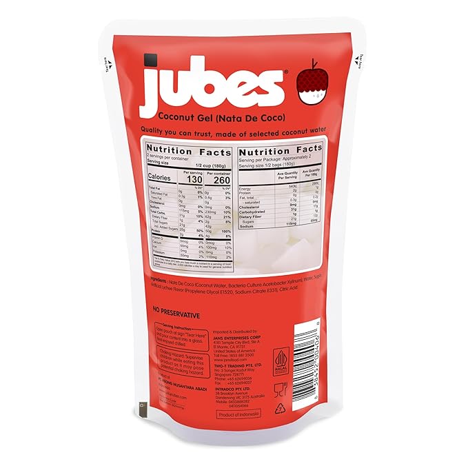 Jubes Lychee Nata De Coco Jelly Cubes (12.7 oz, Pack of 6) - Lychee Coconut Jelly Cubes for Sago - Coconut Gel in Syrup Toppings for Fruit Tea, Boba, Bubble Tea, Drinks, Desserts Yogurt, Ice Cream, Beverage