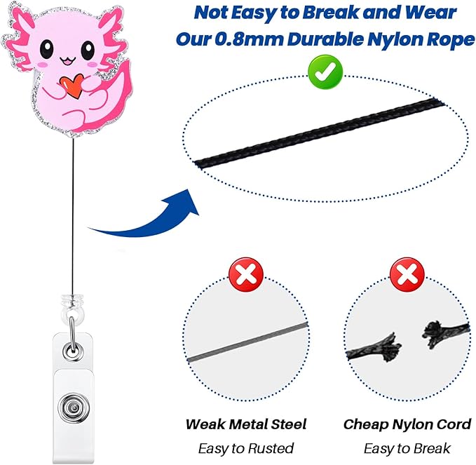 Cute Axolotl Badge Reel, Pink Retractable ID Card Badge Holder, Name Tag Work Badge Clip for NICU RN LPN CNA MA ER Night Shift Nurse Nursing Student Pediatric Doctor Teacher Librarian, Nurse Gifts