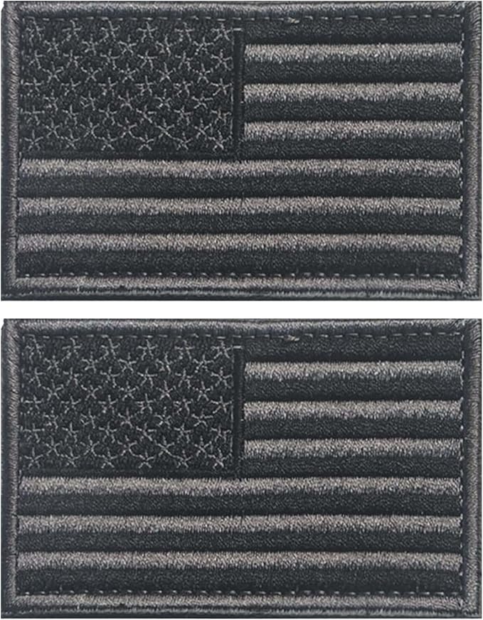 EmWoot 2PCS American Flag Patch Embroidered Morale Patch Military Tactical Patches Hook and Loop(USA Black Flag)