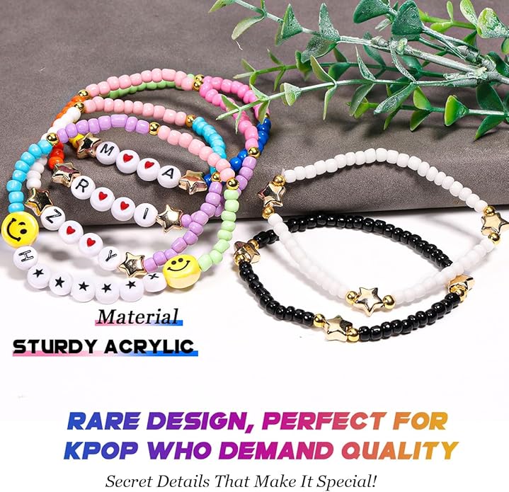 AICase for Korea-Pop Merch Gifts Toys Golden Inspired Bracelets 5 Pcs Stackable Stretch Flower Beaded Bracelets Costume Outfit Merchandise Jewelry Gifts for Fans Christmas Stocking_3110