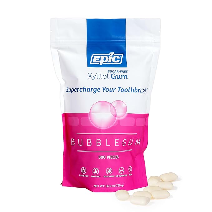 Epic 100% Xylitol Bubblegum Chewing Gum - Sugar Free, Aspartame Free Dental Gum - Supports Oral Health & Fresh Breath - 500 Pieces
