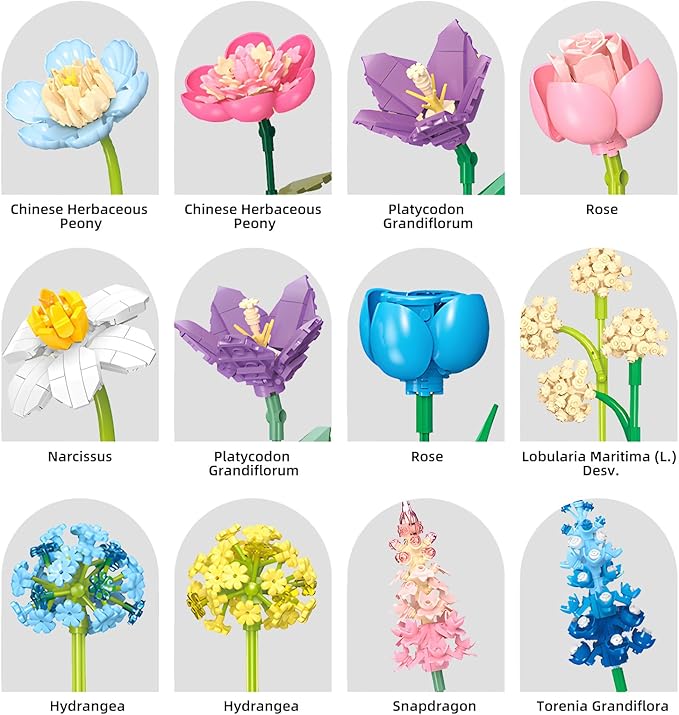 SUNHABI Flower Building Set for Adults Flower Bouquet Botanical Collection Unique Home Décor or Office Décor Great Gift for Her and Him (VASE NOT Included)