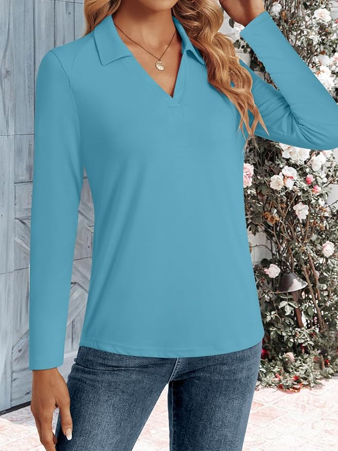 3/4 Length Sleeve Womens Tops Dressy Casual V Neck Polo Shirts Business Work Blouses 2025 Trendy Tunic Top