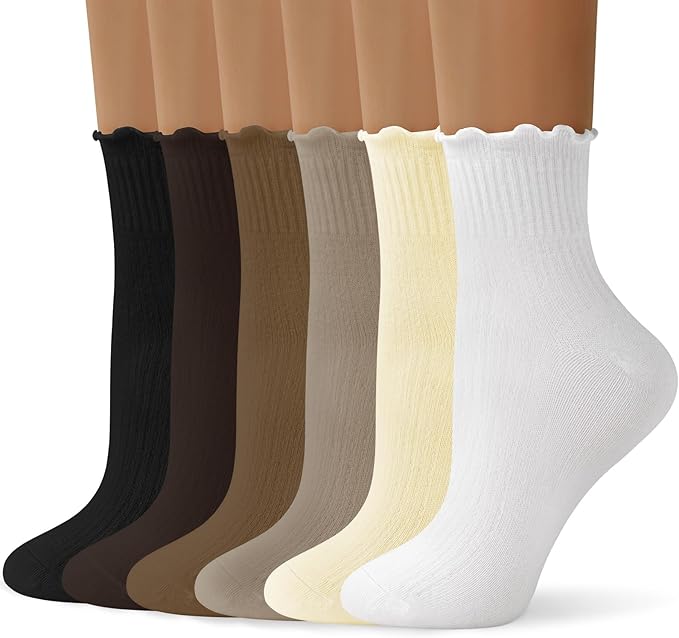 ANDERE ARTE Womens Ruffle Ankle Socks Cute Lettuce Edge Crew Socks for Women