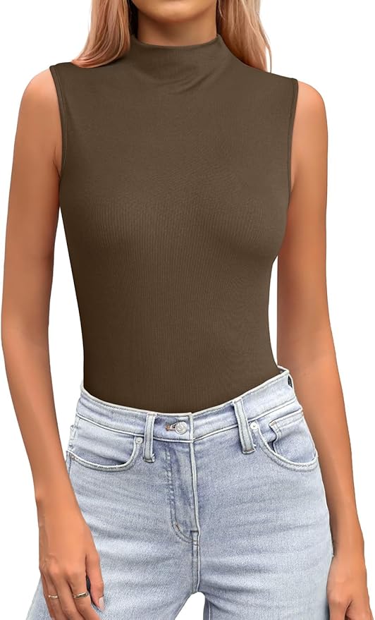 JUSTFASHIONNOW Womens Sleeveless Mock Turtleneck Tank Tops Stretchy Fitted Basic Casual Layer Shirts