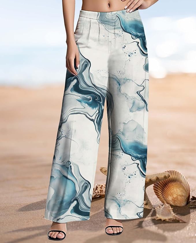 Womens Boho Pants Casual Oversize High Waisted Wide Leg Trousers Pattern Printed Ourdoors Pant for 2025 Summer
