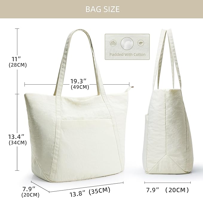 WLLWOO Large Gym Tote Bag for Women Sport Yoga, 24L Travel Beach Bag Lightweight Zipper Shoulder Handbag for Daily Work