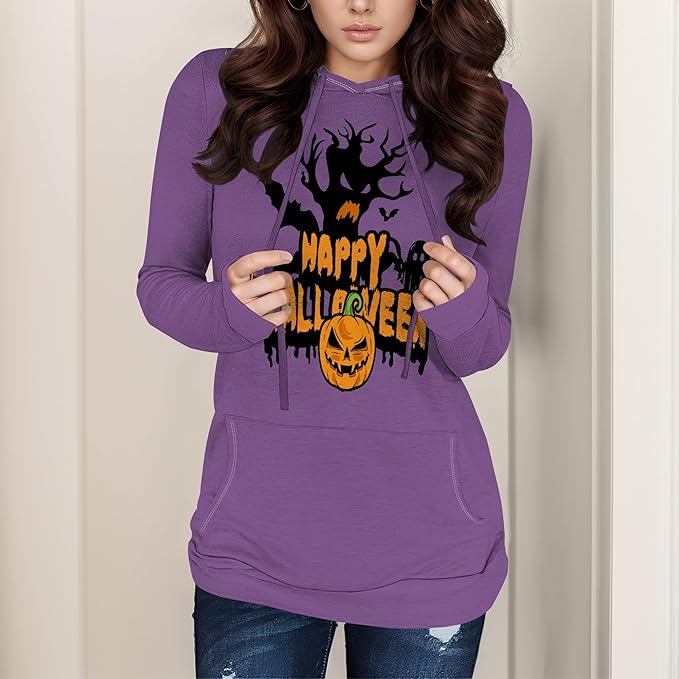 domirica Halloween Hooded Sweatshirt Long Sleeve Pocket Trendy Pumpkin Skull Sweatshirt Halloween Costumes For Holiday Party