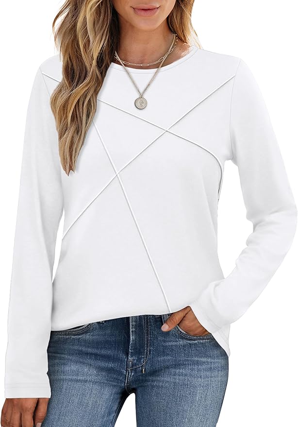 XIEERDUO Long Sleeve Shirts for Women Business Casual Tops Trendy Crewneck Fall T Shirts Pleated Loose Fit