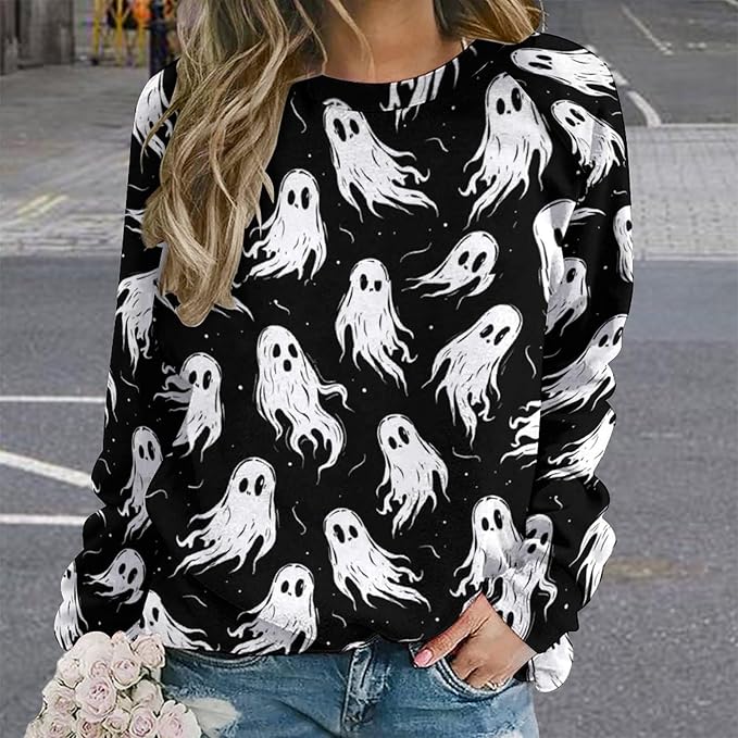 Spatofa Womens novelty funny cat printed crewneck sweatshirt casual loose long sleeve graphic pullover sweatshirts tops