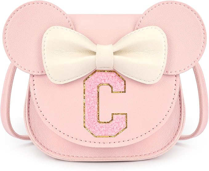 mibasies Toddler Purse Girl Gifts: Girls Birthday Gifts for 3-8 - Toys for Ages 2-4 Girls Mouse Ears Purse, Pink, Letter C
