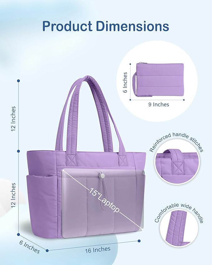 TOPDesign Puffy Tote Bag for Women with Cup Holder & Laptop Compartment & Cosmetic Bag & Trolley Sleeve for Work, Travel